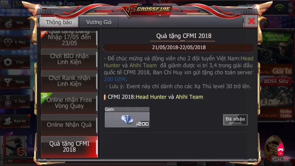 [CFL] Quà tặng mừng thành tích Việt Nam tại CFMI 2018 đã đến tay game thủ