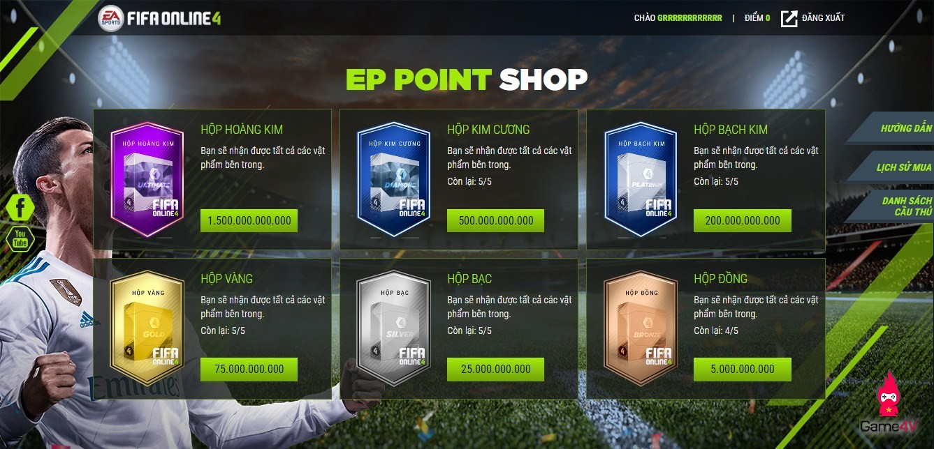 FIFA Online 4 chính thức ra mắt EP Point Shop, Hộp Hoàng Kim trị giá 1500 tỉ EP Point có gì hot?