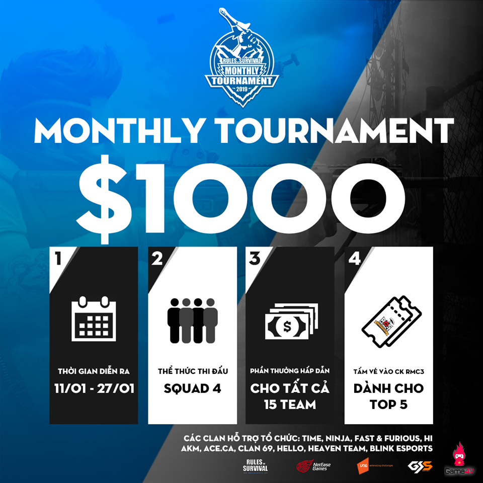 Giải đấu trị giá 1000$ Rules of Survival Monthly Tournament chính thức khởi tranh vào 17h chiều nay 26/1