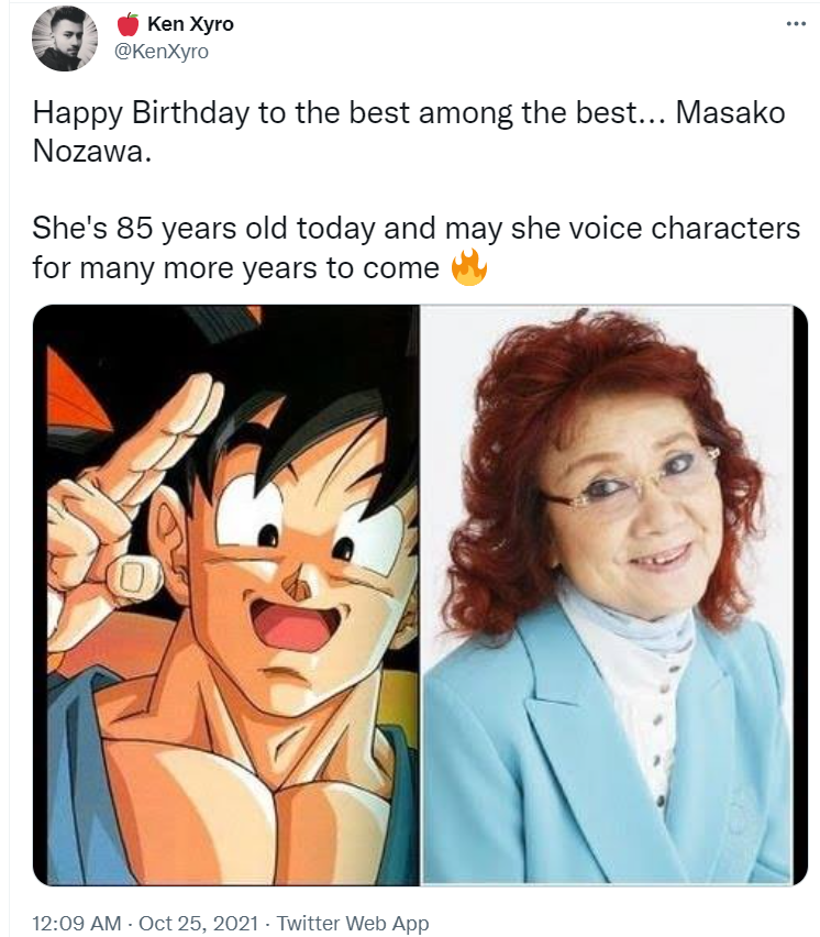  Los fanáticos de Goku envían sus felicitaciones de cumpleaños a Masako Nozawa