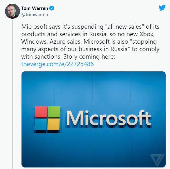 Microsoft đình chỉ tất cả các hoạt động bán hàng ở Nga