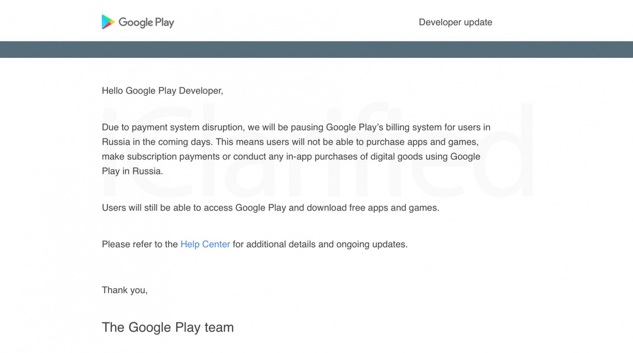 Thông báo của Google Play được đưa ra.
