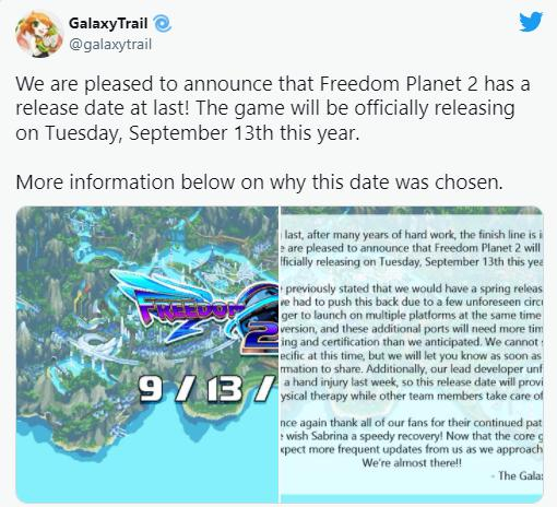 Freedom Planet 2 cuối cùng cũng hé lộ ngày phát hành sau thời gian dài phát triển