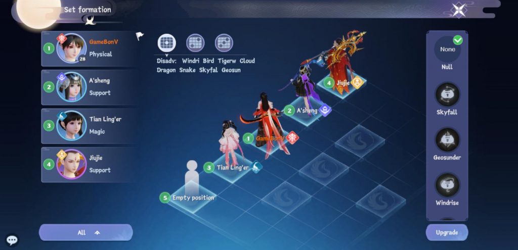 Hệ thống đội hình chiến đấu trong Jade Dynasty New Fantasy.