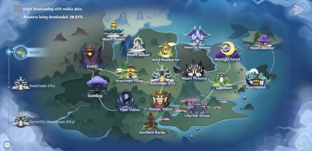 Bản đồ rộng lớn trong Jade Dynasty New Fantasy.