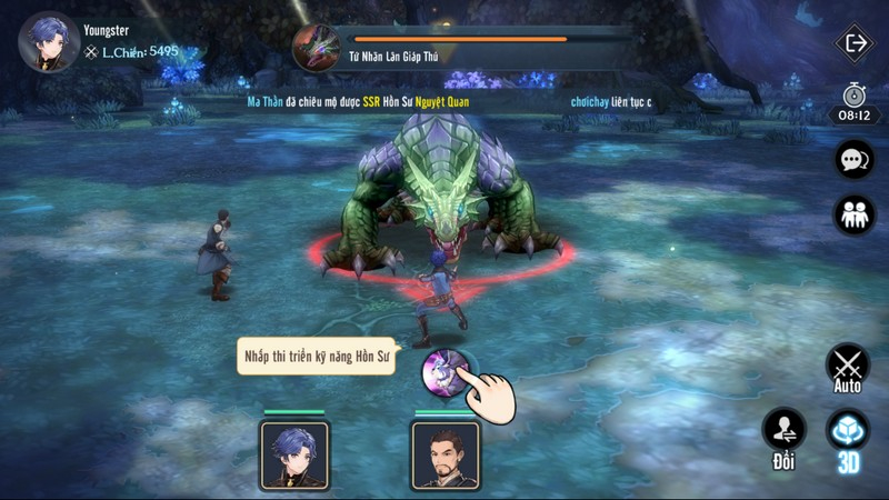 Mỗi khi bước vào trận combat, người chơi sẽ chọn icon chiêu thức xuất hiện trên đầu các nhân vật để thi triển, việc còn lại sẽ do máy đảm nhận.