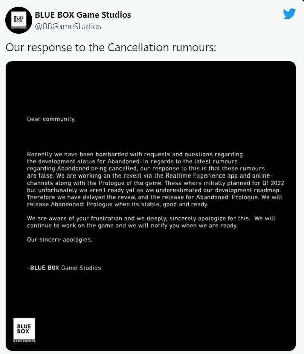 Nhà phát triển Blue Box của Abandoned phản hồi về tin đồn dự án bị hủy bỏ