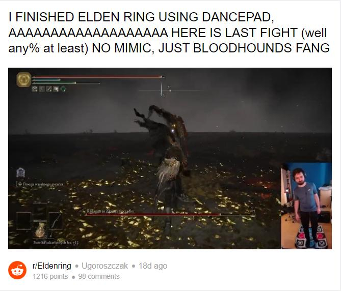 Một game thủ Elden Ring đánh bại boss cuối cùng và hoàn thành game chỉ bằng đệm nhảy