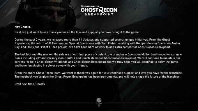 Ubisoft chính thức kết thúc hỗ trợ cho Ghost Recon Breakpoint