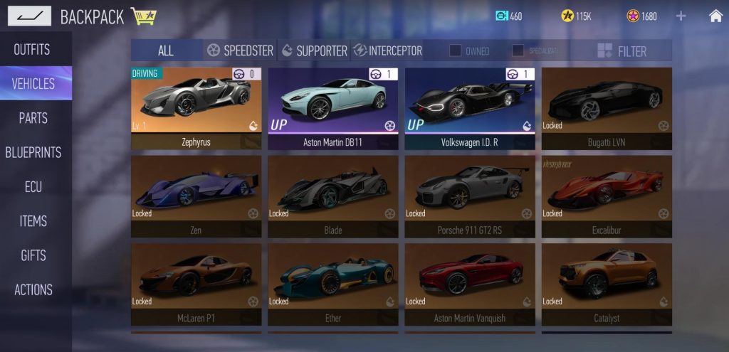 Bộ sưu tập xe hiện có trong Ace Racer.