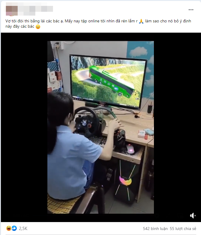 Người chồng than vãn khi thấy vợ mình tập chạy xe bằng game
