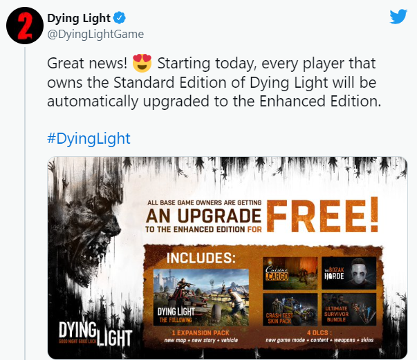 Game thủ sẽ được nhận miễn phí toàn bộ DLC và phiên bản Enhanced Edition nếu sở hữu Dying Light