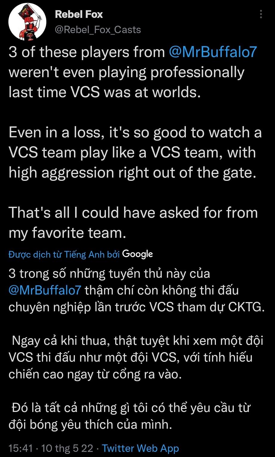 Bại trận trước T1 nhưng Saigon Buffalo vẫn được bạn bè quốc tế ca ngợi: ‘Màn comeback bùng cháy của VCS’