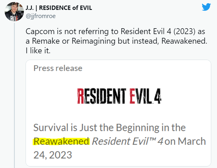 Capcom cho biết Resident Evil 4 sắp ra mắt không phải là ‘Remake’ mà là ‘Reawakened’