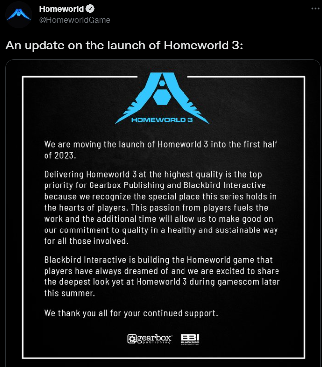 Homeworld 3 bị trì hoãn để bảo vệ sức khỏe của nhà phát triển