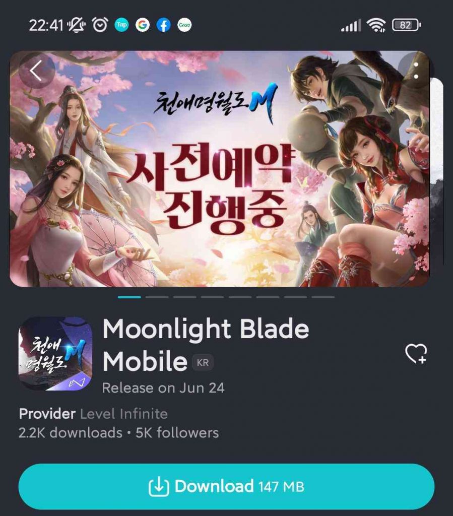 Giao diện game Moonlight Blade Mobile trên Tap Tap