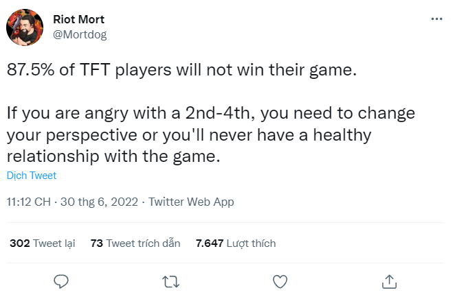 Riot Mortdog chia sẻ về tỉ lệ thắng của game thủ khi chơi ĐTCL và nói về sự toxic của một số game thủ quá đặt nặng thắng thua