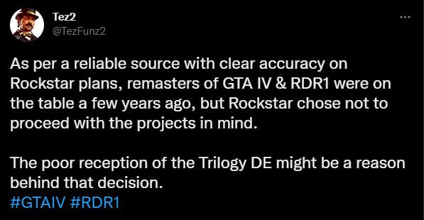 Kế hoạch cho Grand Theft Auto 4 Remaster và Red Dead Redemption Remaster đã bị Rockstar huỷ bỏ?