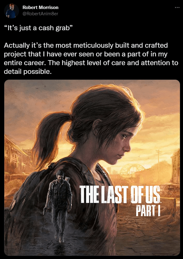 Naughty Dog cho biết việc làm lại The Last of Us cho PS5 không phải chỉ để làm tiền