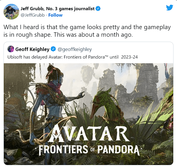 Avatar: Frontiers of Pandora vẫn đang chỉ có gameplay \'ở dạng thô sơ\' - Phát triển lối chơi (Developing gameplay)
Avatar: Frontiers of Pandora vẫn đang trong giai đoạn phát triển lối chơi và chỉ có gameplay ở dạng thô sơ. Tuy nhiên, đội ngũ phát triển đã cam kết mang đến cho người chơi một lối chơi hoàn thiện và đầy đủ tính năng, hứa hẹn mang lại trải nghiệm thú vị và đẳng cấp.
