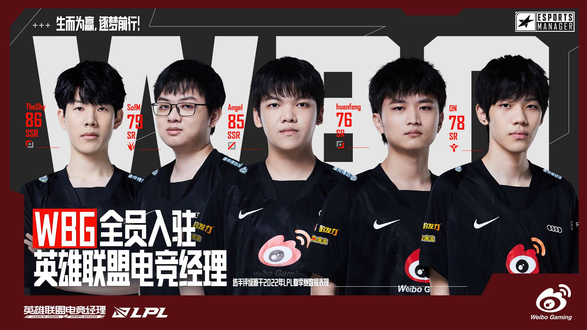 Đội hình của Weibo Gaming trong LoL Esports Manager.