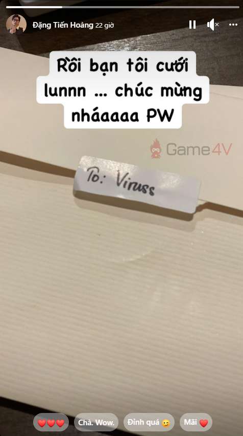 ViruSs shared a wedding card with the caption: “Then my friend is getting married… Congratulations PW.”