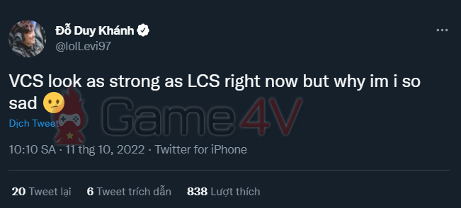 Levi "cà khịa" LCS cũng đang thua trắng tại lượt đi như đại diện VCS.