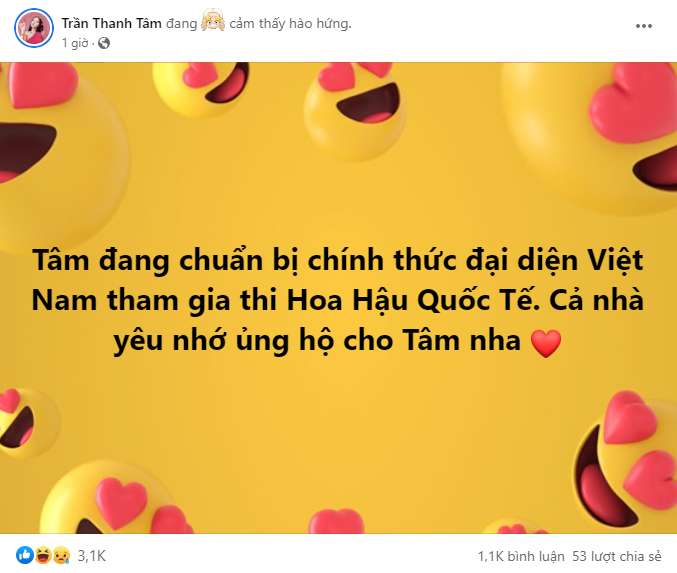 Hot TikToker chia sẻ trên Facebook chính chủ về việc sắp đi thi Hoa Hậu Quốc Tế.