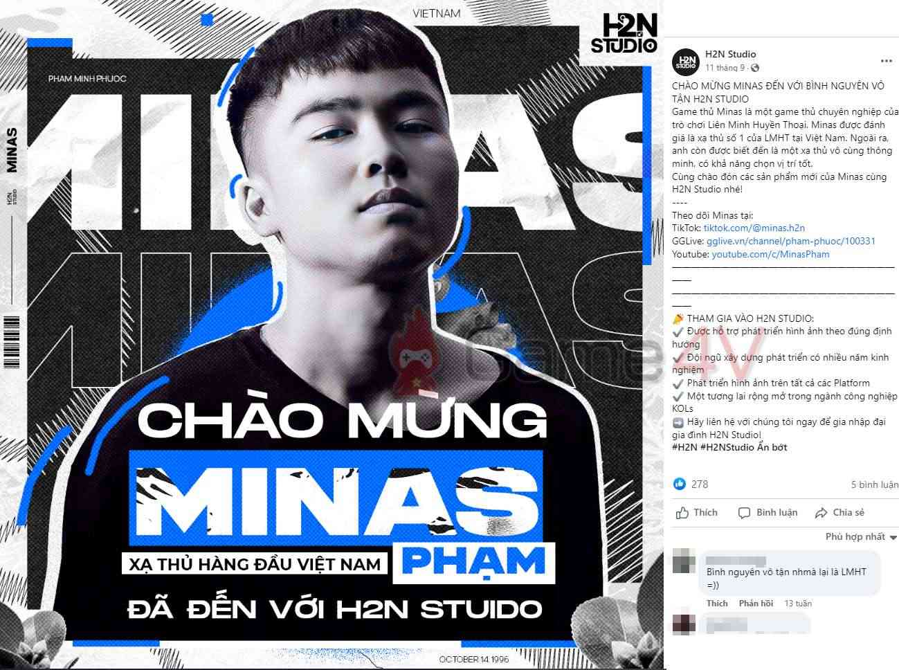H2N Studio - công ty của Minas đã xác nhận "Phạm Phước" mới là kênh stream chính thức của anh.