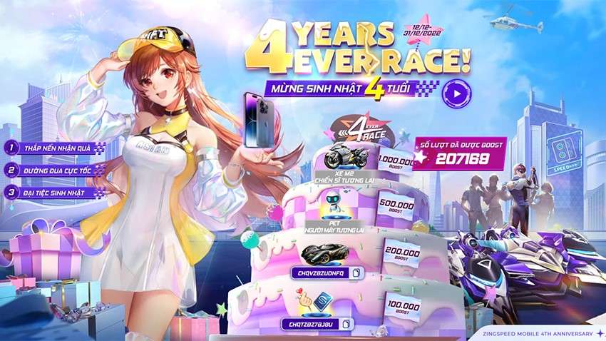 ZingSpeed Mobile chính thức tròn 4 tuổi, game thủ ‘chạy đua’ nhận quà sinh nhật khủng 