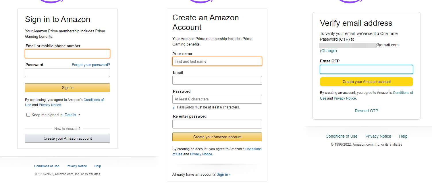 Các bước tạo tài khoản Amazon.