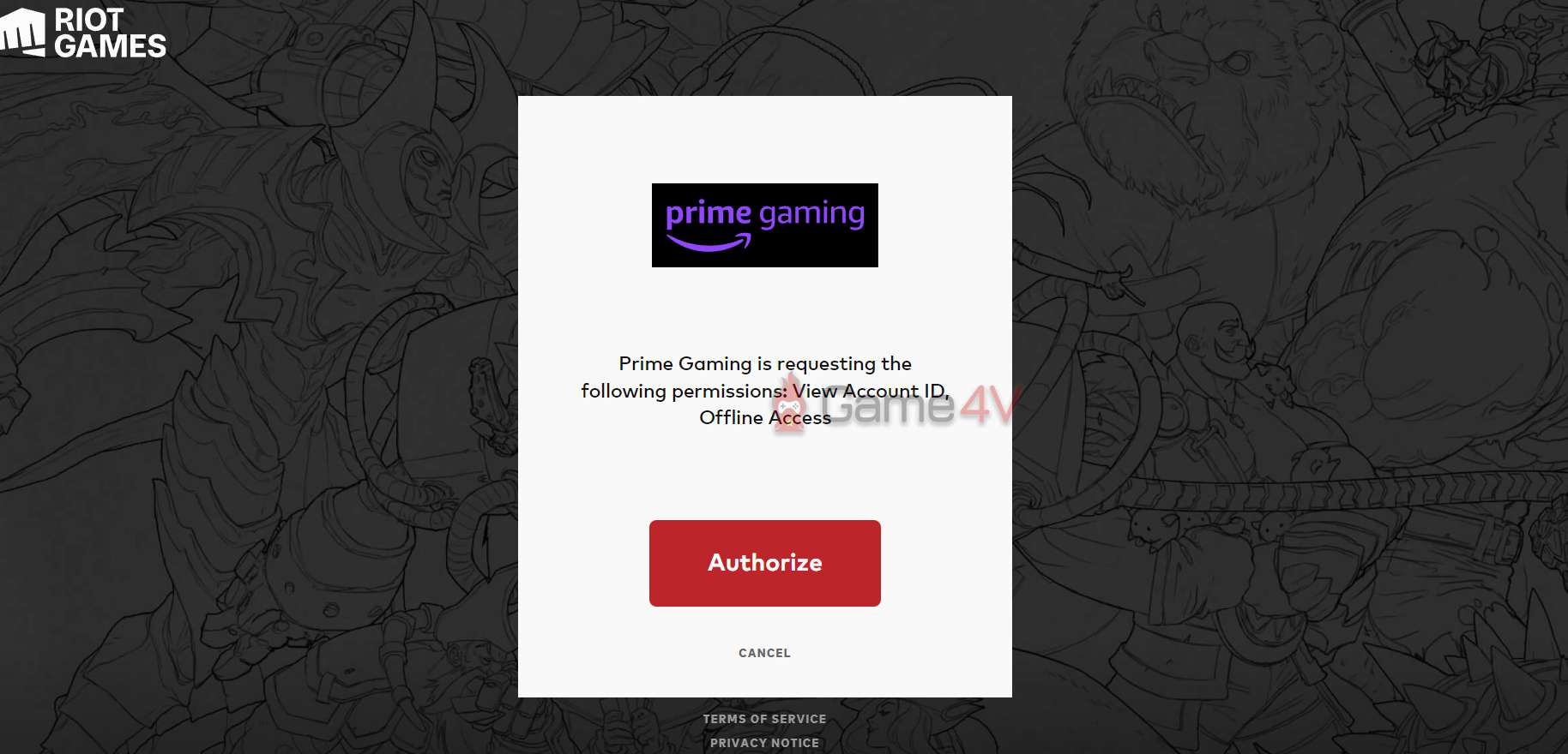 Đường link sẽ dẫn sang website của Riot Games, đăng nhập tài khoản Riot và ấn "Authorize".