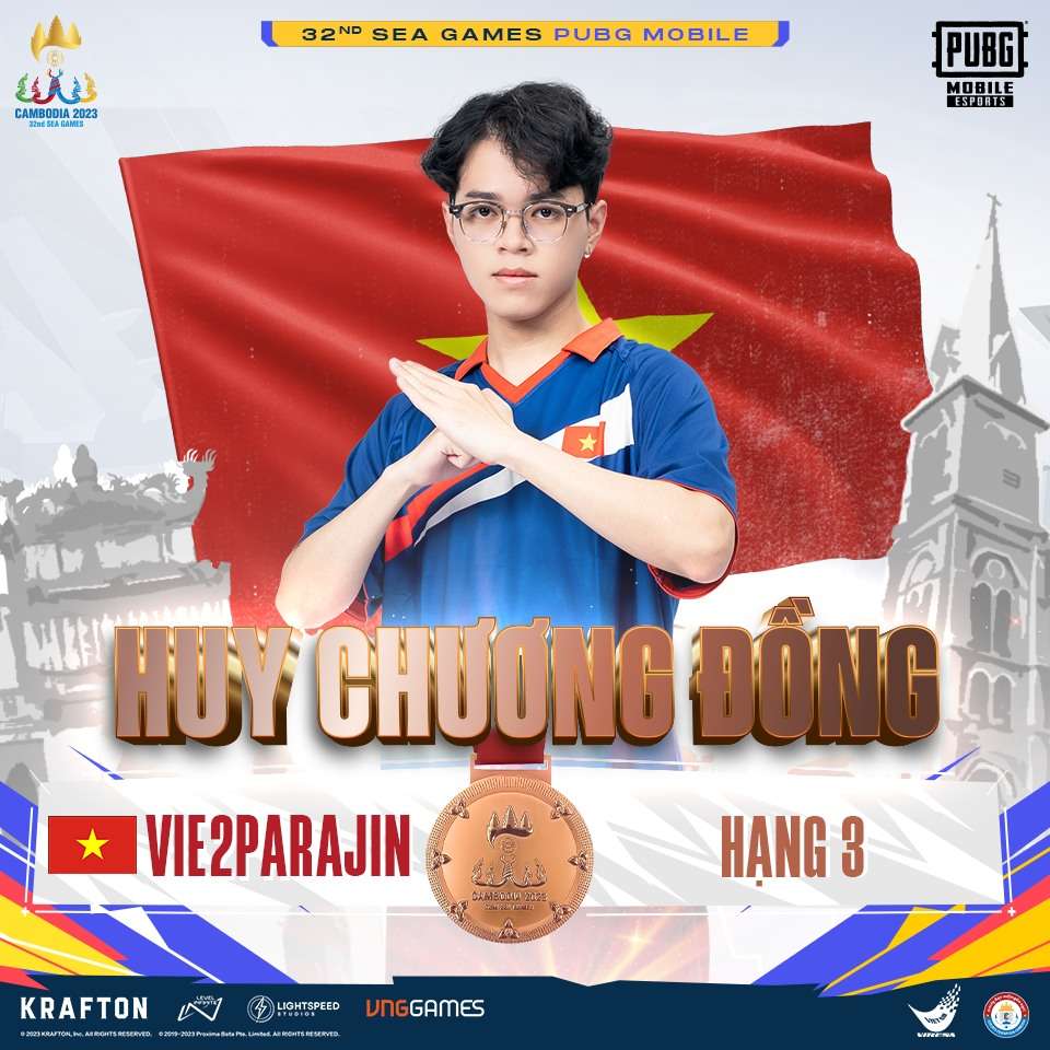 Tuyển thủ PUBG Mobile Việt Nam - VIE2ParaJin giành được Huy Chương Đồng ở vị trí hạng 3.