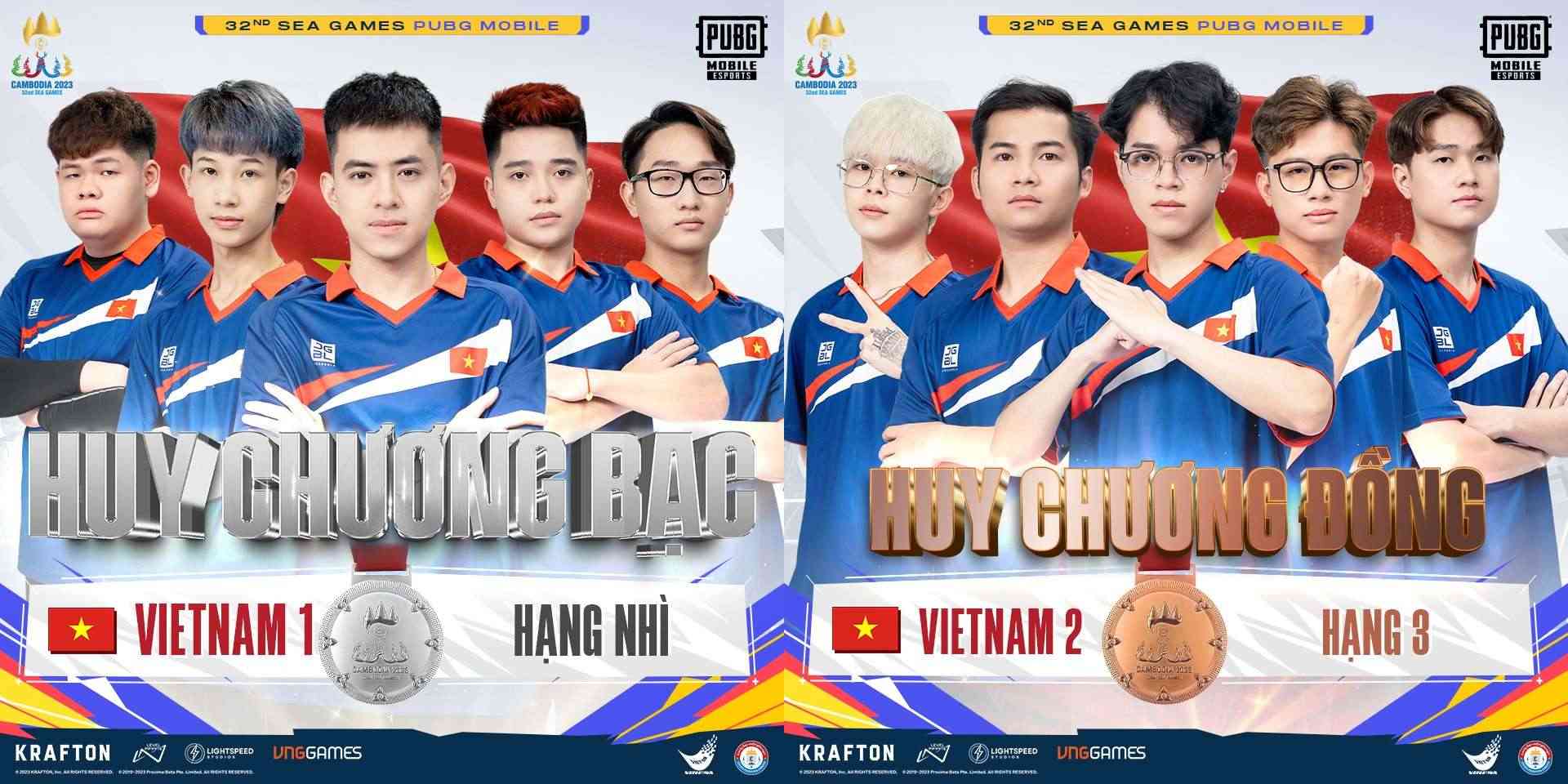 2 đại diện Việt Nam của PUBG Mobile nội dung đồng đội lần lượt dừng chân ở hạng 2 và hạng 3 SEA Games 32.