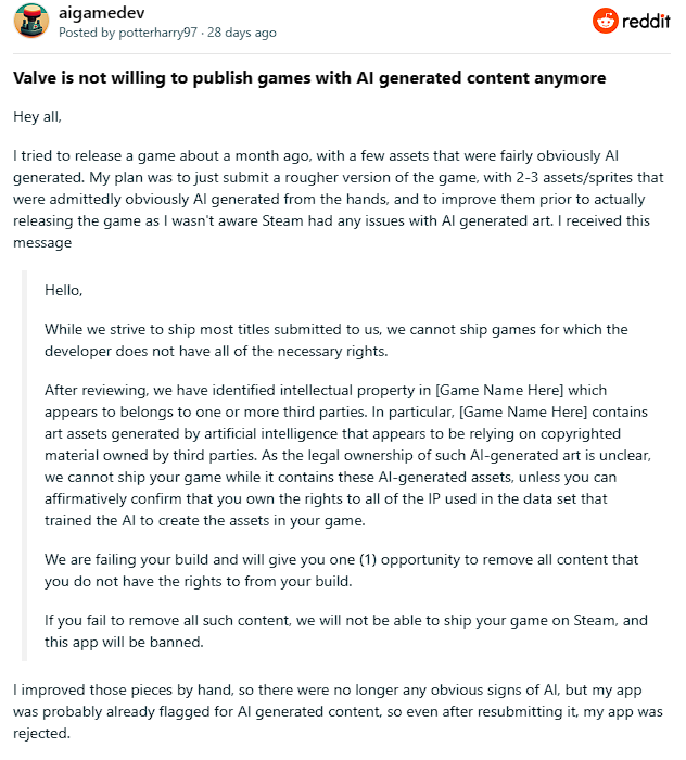 Valve làm rõ lập trường việc cấm sử dụng AI trong các trò chơi trên Steam