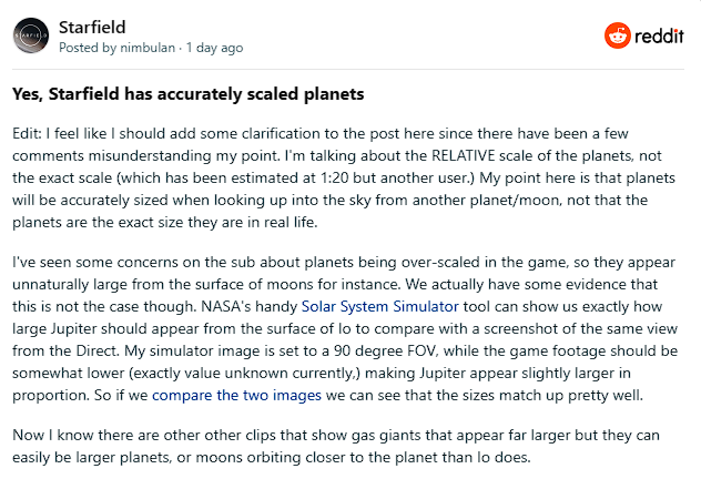 Starfield sẽ mô phỏng chính xác kích thước của các hành tinh