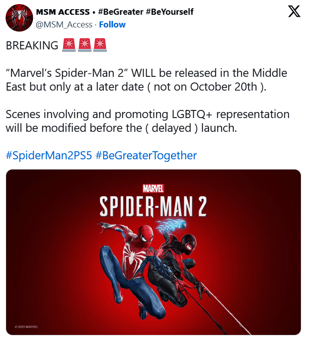 Spider-Man 2 có thể bị cấm phát hành ở một số quốc gia do có nội dung LGBTQ+