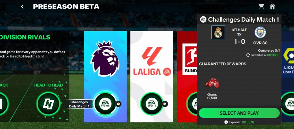 Danh sách chế độ chơi hiện có trong EA Sports FC Mobile.