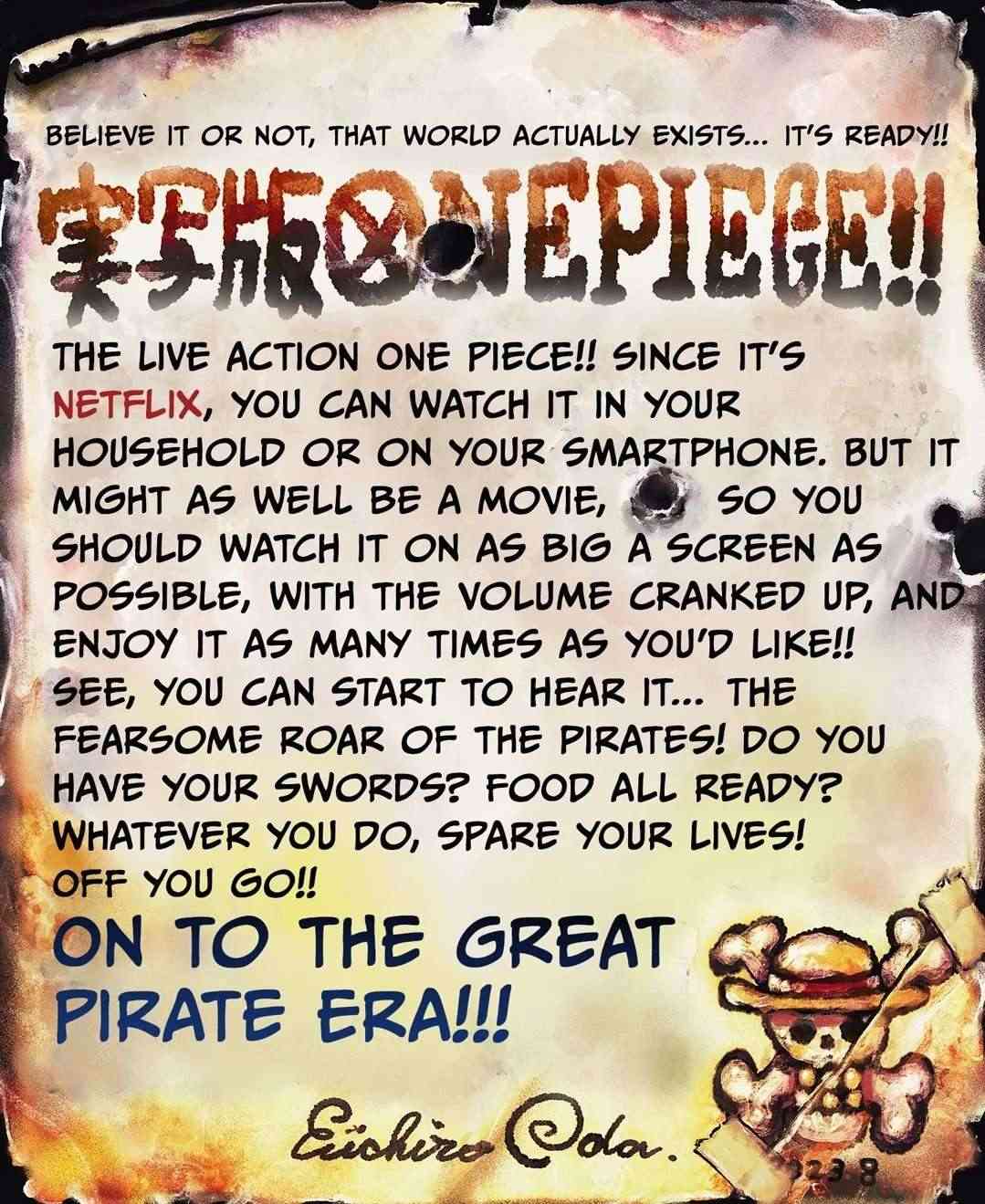 Đôi dòng nhắn gửi của tác giả Oda trước thềm ra mắt của One Piece live action 