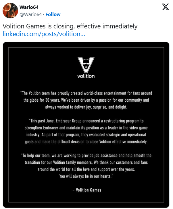 Nhà phát triển Volition của dòng game Saints Row đóng cửa