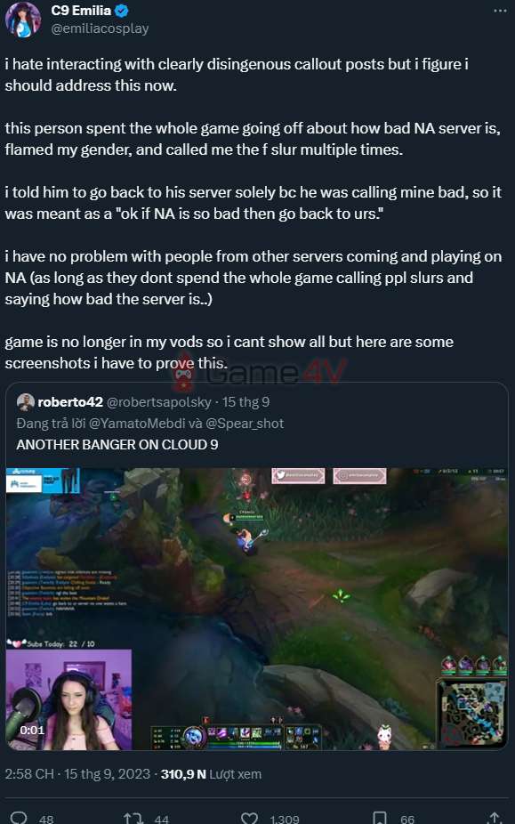 C9 Emilia shared about the cause of her anger on the livestream.