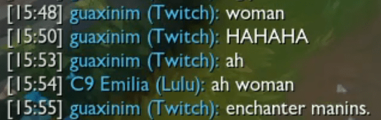 One of the other gamer's insults towards C9 Emilia.