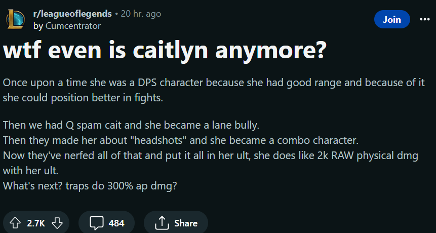 LMHT: Cộng đồng thất vọng với những thay đổi của Caitlyn