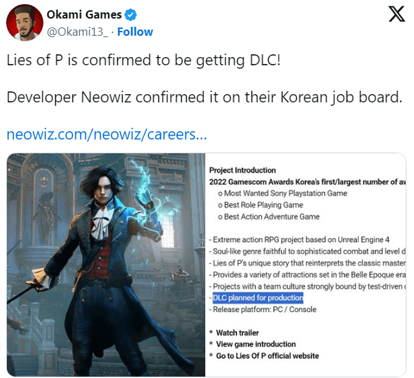 Lies of P xác nhận DLC đang được phát triển
