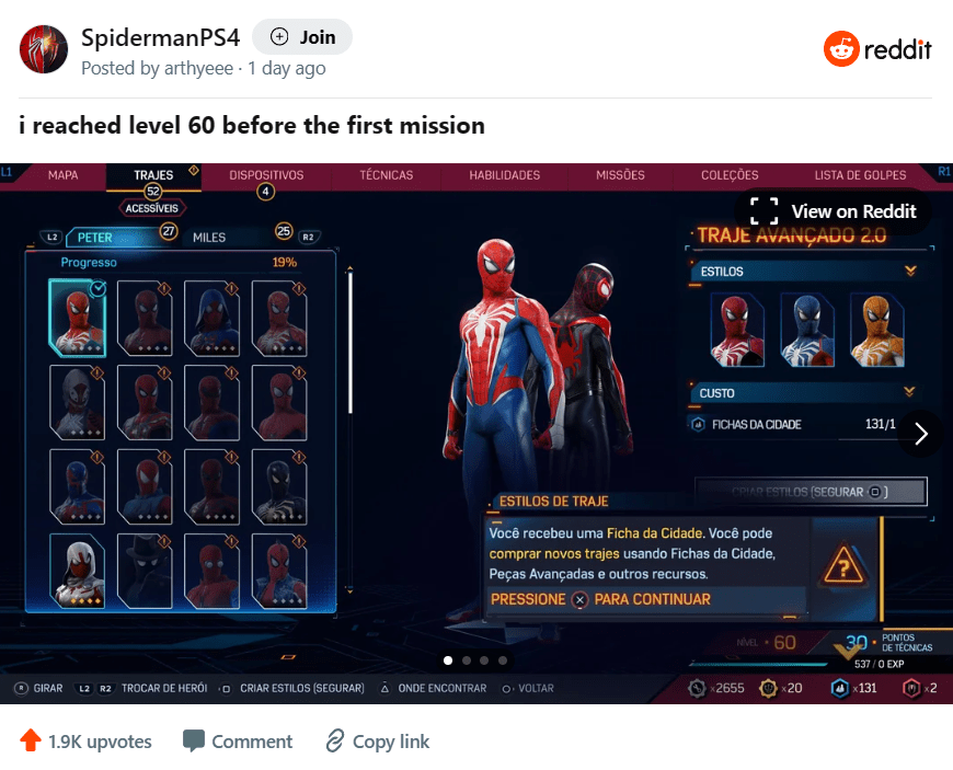 Marvel’s Spider-Man 2: Game thủ tìm được cách đạt cấp độ tối đa trước cả nhiệm vụ đầu tiên