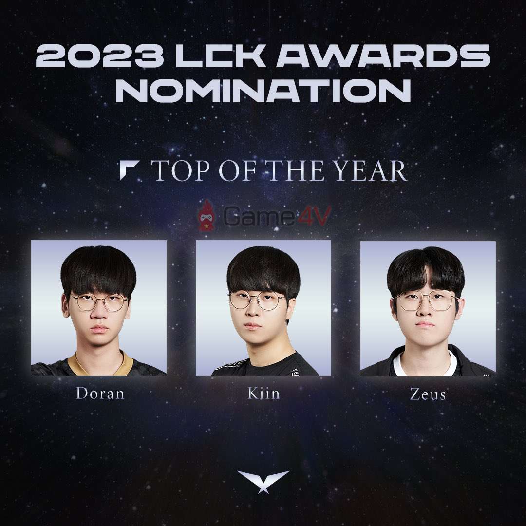 Đề cử Top of the Year của ban tổ chức LCK: Doran, Kiin, Zeus.