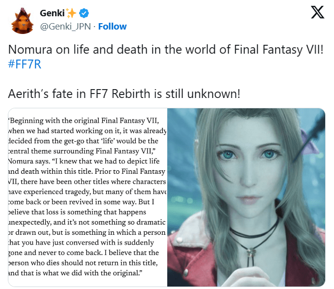 Nhân vật chết trong Final Fantasy 7 Rebirth sẽ chết vĩnh viễn và không thể hồi sinh game4v ff7 rebirth 2 2 1703263287 86