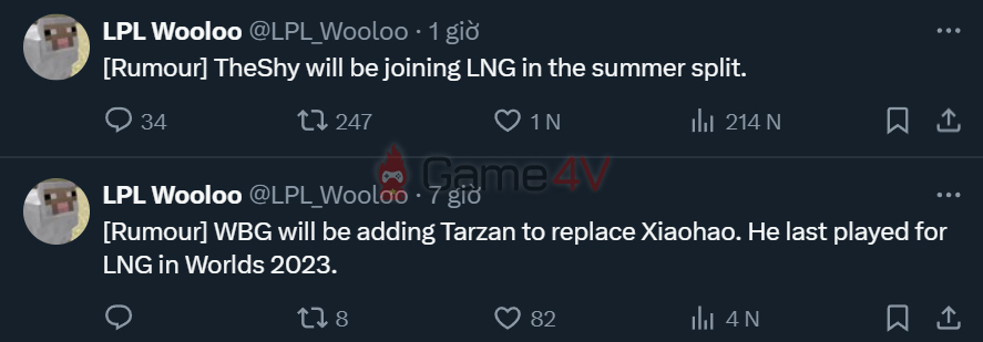 Ngoài TheShy, nguồn tin này cũng tiết lộ về việc Tarzan có thể gia nhập WBG trong mùa hè.